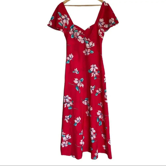 Vintage Hawaiian Nei Red Floral Maxi Dress Small - Picture 1 of 4